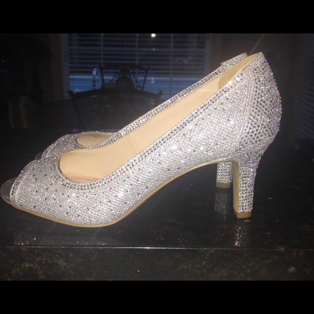 Rhinestone Peep Toe Pumps